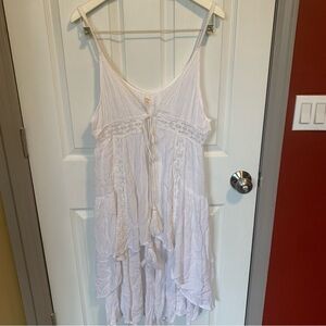 Elan White Boho Lace-Trim Open Front Cover Up